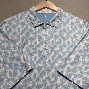 johnnie-O Polo Shirt Men 2XLT Golf Blue Palm Leaf SS Poplar Hangin Out Golf